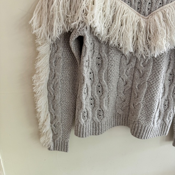 Amur Ulla Fringe Beige Cable Knit Merino Wool Round Neck Womens Size S Pullover - Picture 5 of 16